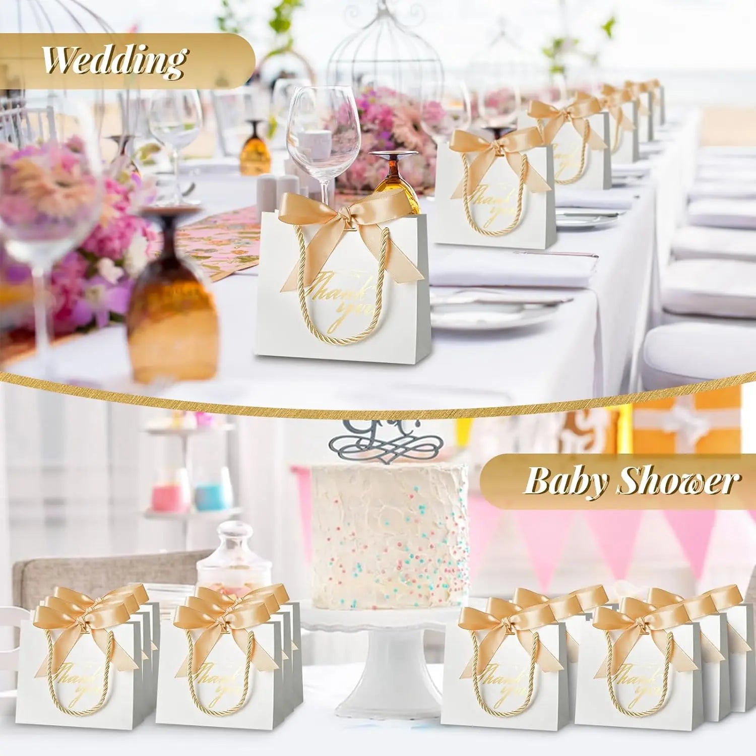20/50 Pack Small Thank You Gift Bags Bulk Wedding Gift Bags for Guests Mini Gift Paper Bags With Handles for Wedding Baby Shower