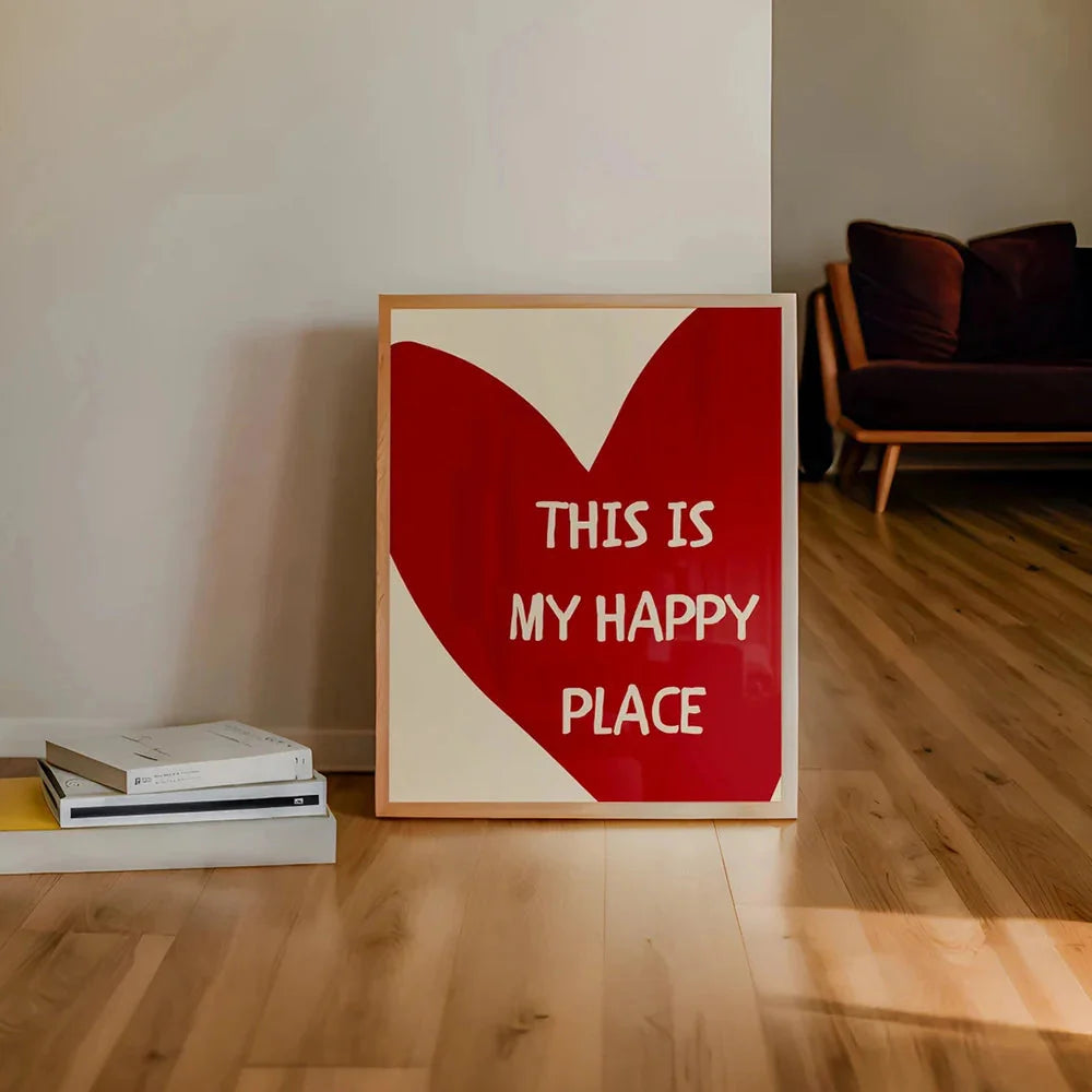 Red Heart Canvas Wall Art – Happy Place Poster Print