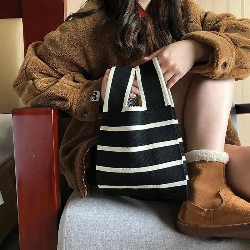 Handmade Knitted Women’s Small Handbag – Casual Mini Tote Wrist Bag