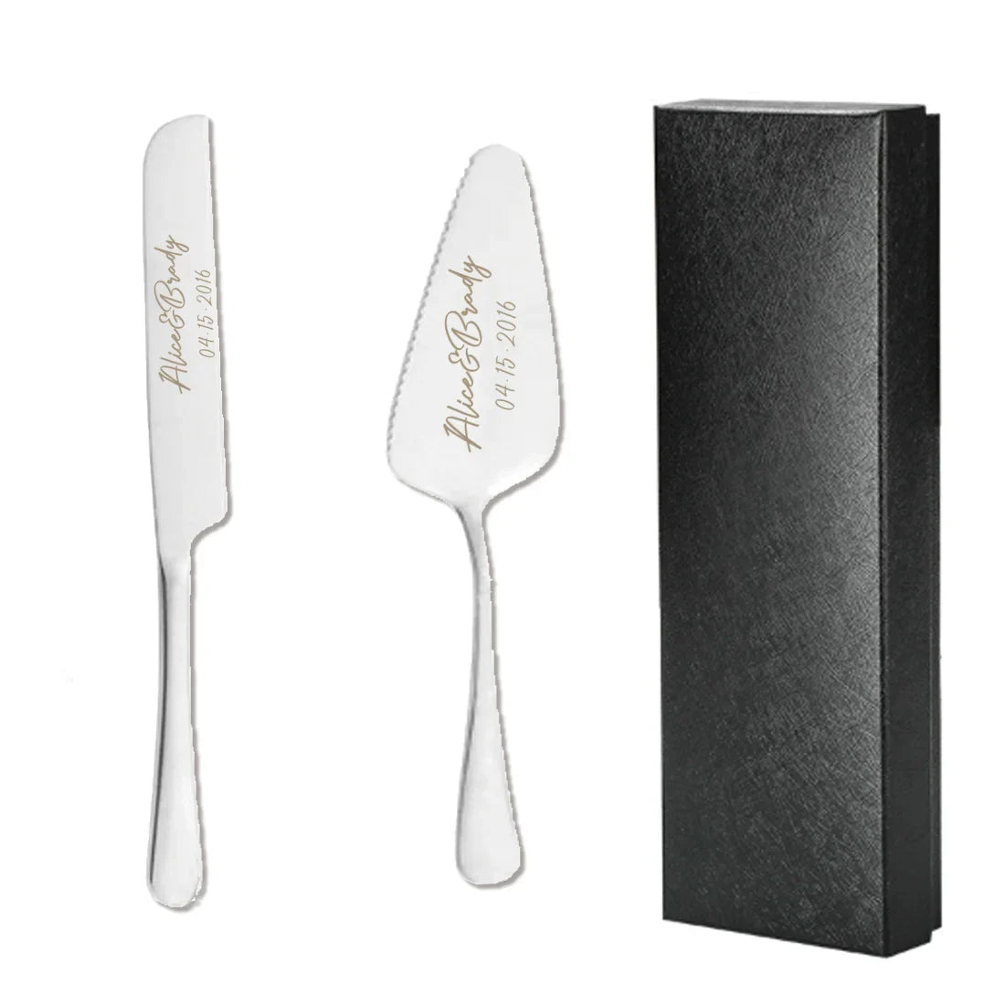 2pc custom engraved stainless steel cake knife set gift box, suitable for weddings, birthdays, all kinds of parties