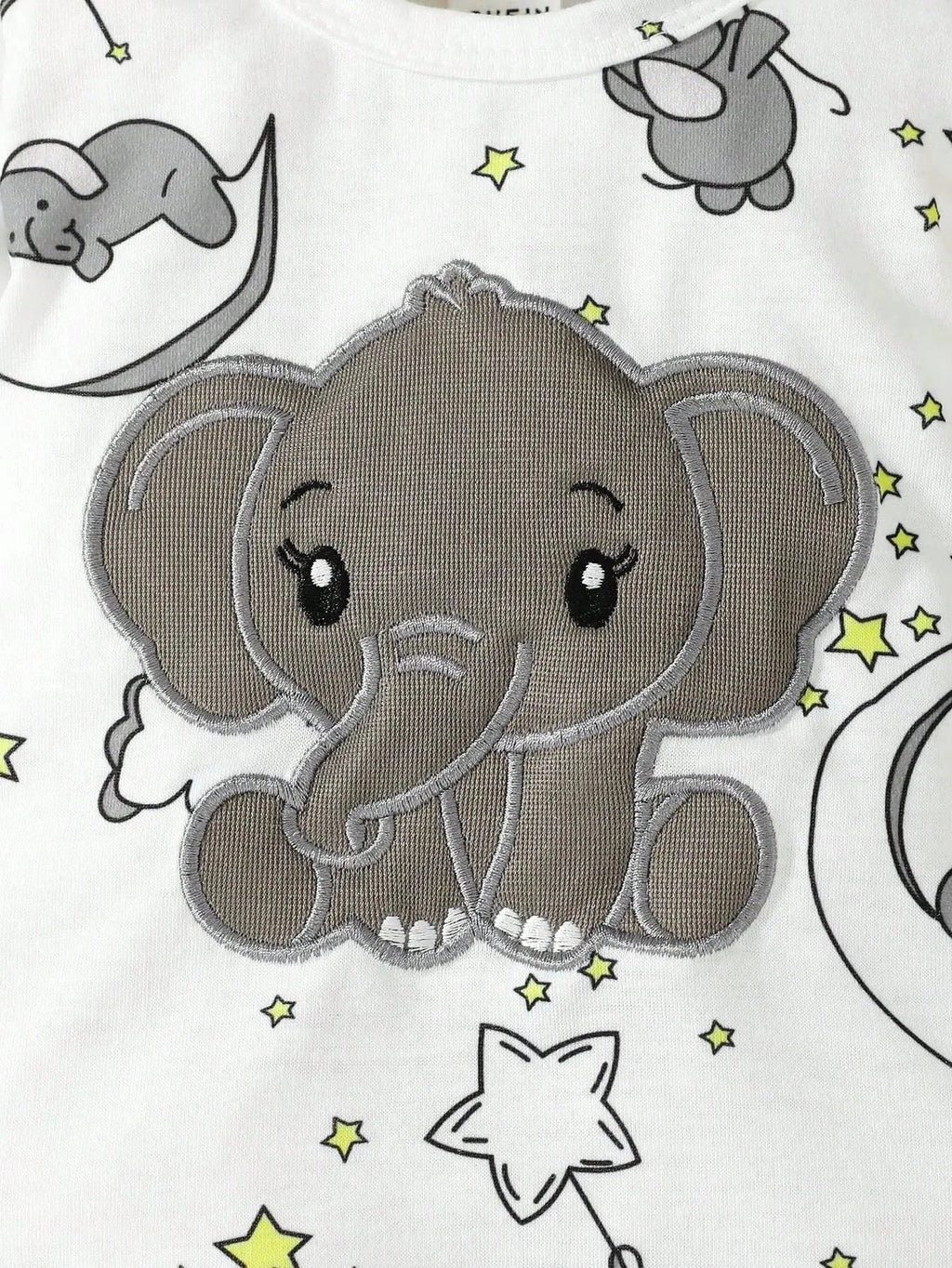 2 PCS Baby Romper with Hat Set Long Sleeve Elephant Embroidery Outfit for Boys & Girls 0–2 Years
