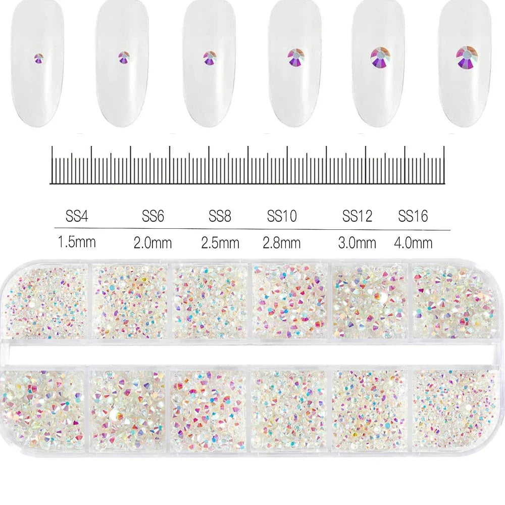 100/50cm Luxury Crystal Chain Nail Charms - 1.5/2mm Clear & AB Diamond Nail Art Decoration