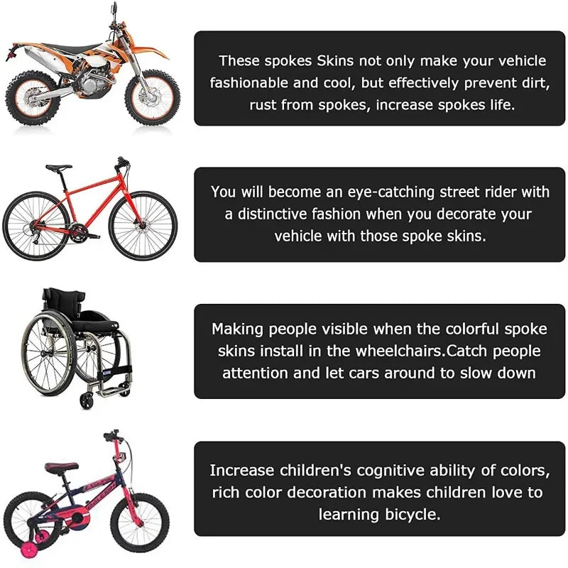 72pcs Bicycle Wheel Spoked Protector Wraps 24cm Wheel Rim Spoke Wrap Kit for Motorcycle Bike Color Rims Skin Trim Covers Pipe