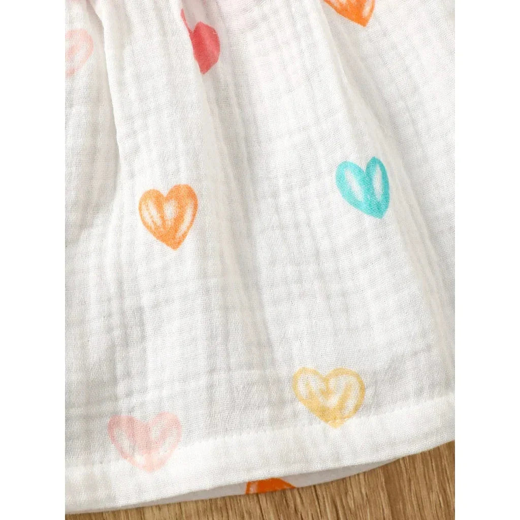 Baby Girl Summer Dress Set (0–9M) – Love Print Sleeveless Dress with Matching Hat