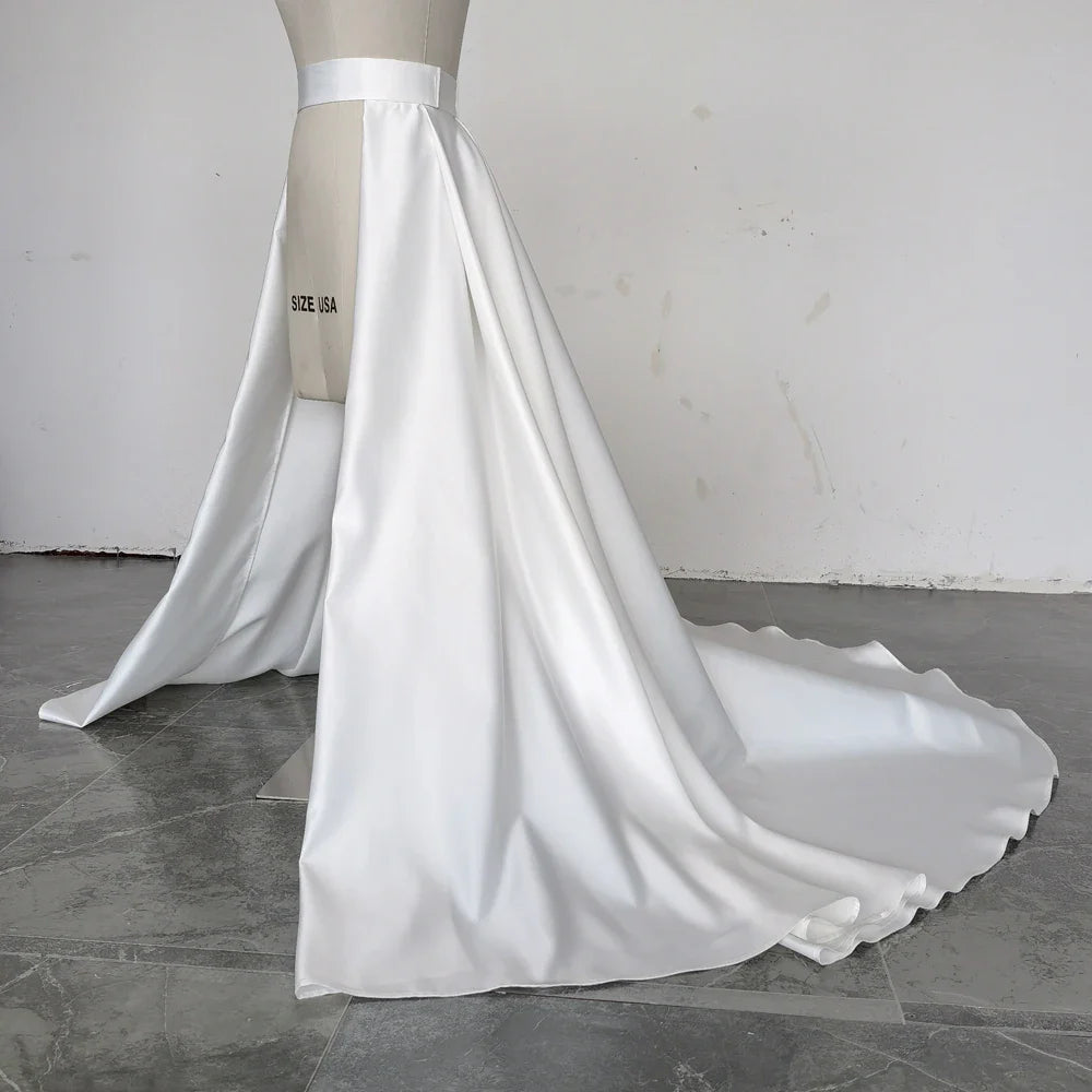 Satin Bridal Detachable Long Train Wedding Removable Skirt for Dresses