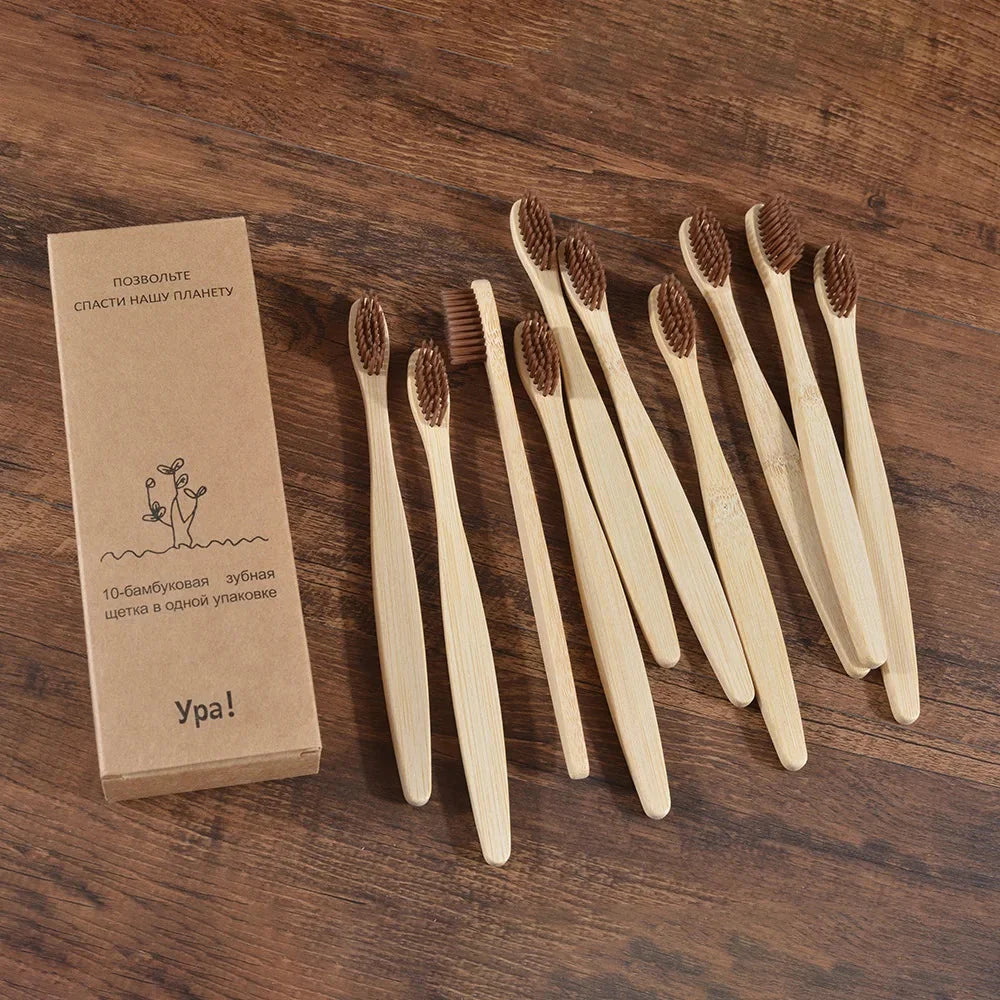 10Pcs Colorful Toothbrush Natural Bamboo Tooth Brush Sets Soft Bristle Charcoal Teeth Eco Bamboo Toothbrushes Dental Oral Care