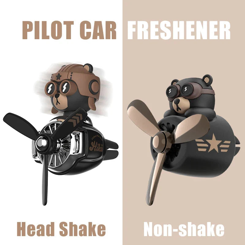 Rotating Airplane Pilot Bear Car Air Freshener - Vent Clip Fragrance Diffuser