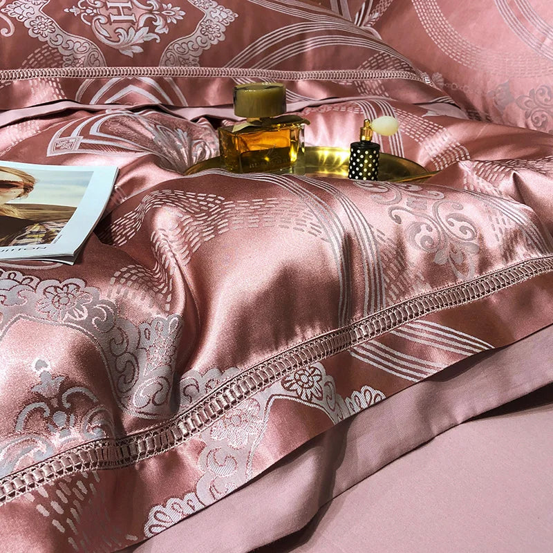 Soft Satin Jacquard Cotton Bedding Set, Luxury Duvet Cover, Blue, Gold, Gray, Queen, King Bed Sheet, Pillowcases, Home Textiles
