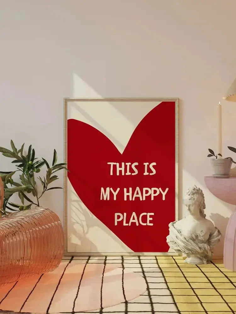 Red Heart Canvas Wall Art – Happy Place Poster Print