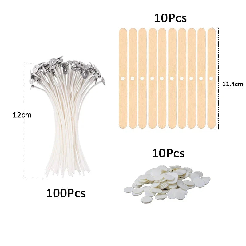 120Pcs Waxed Cotton Candle Wicks with Stand Original Smokeless Candle Wick for DIY Candle Silicone Mold Candle Making Supplies