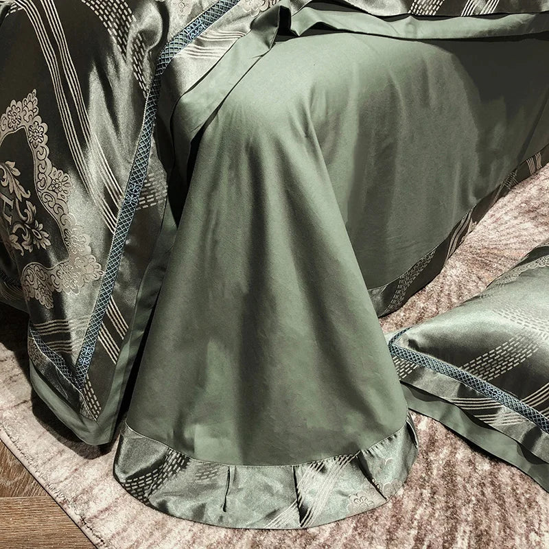 Soft Satin Jacquard Cotton Bedding Set, Luxury Duvet Cover, Blue, Gold, Gray, Queen, King Bed Sheet, Pillowcases, Home Textiles