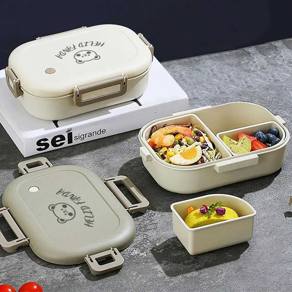 3-Compartment 800ml Lunch Box – Portable Microwaveable Bento Container