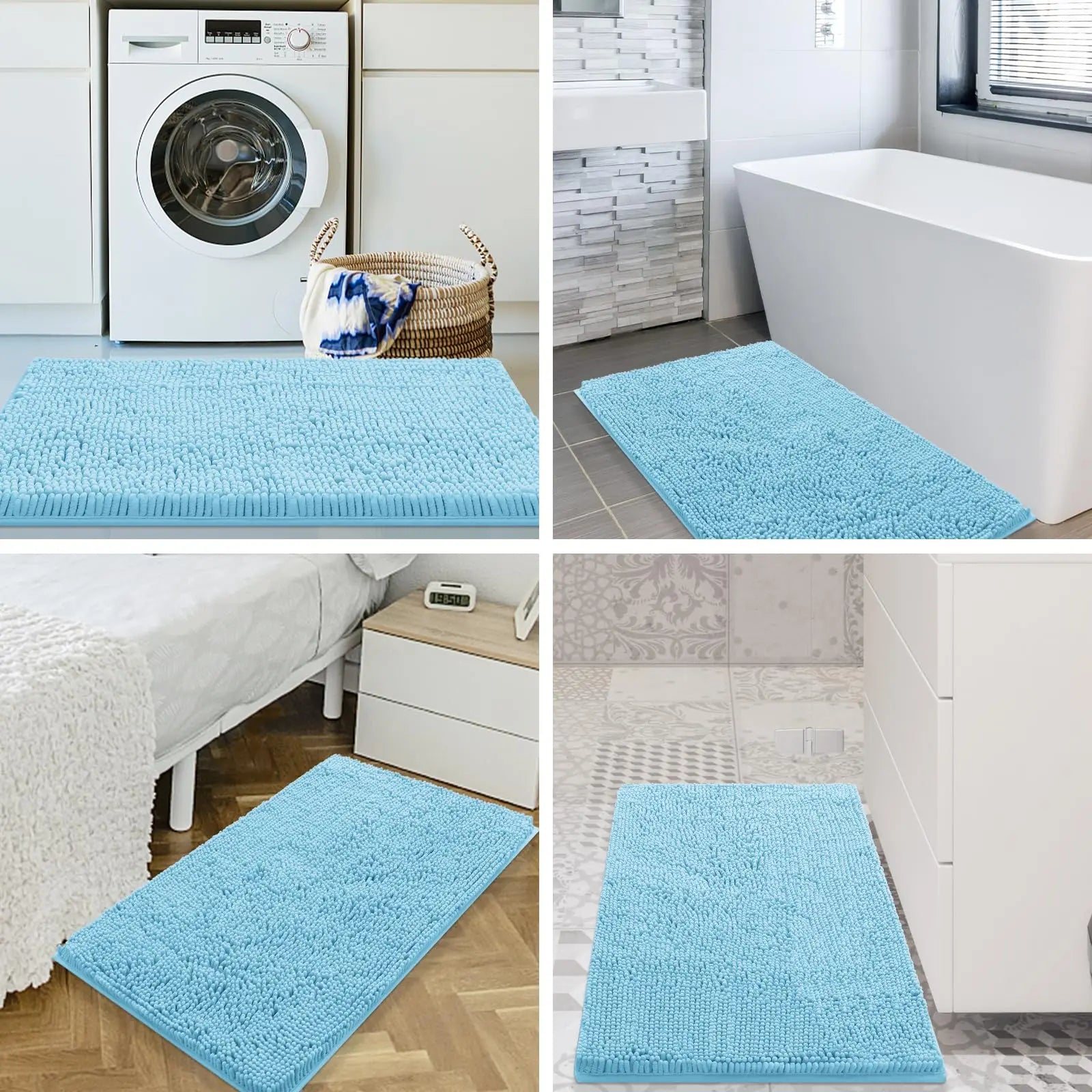 Chenille Bath Kitchen Living Room Shower Mats Resist Dirt & Absorbent Machine Wash