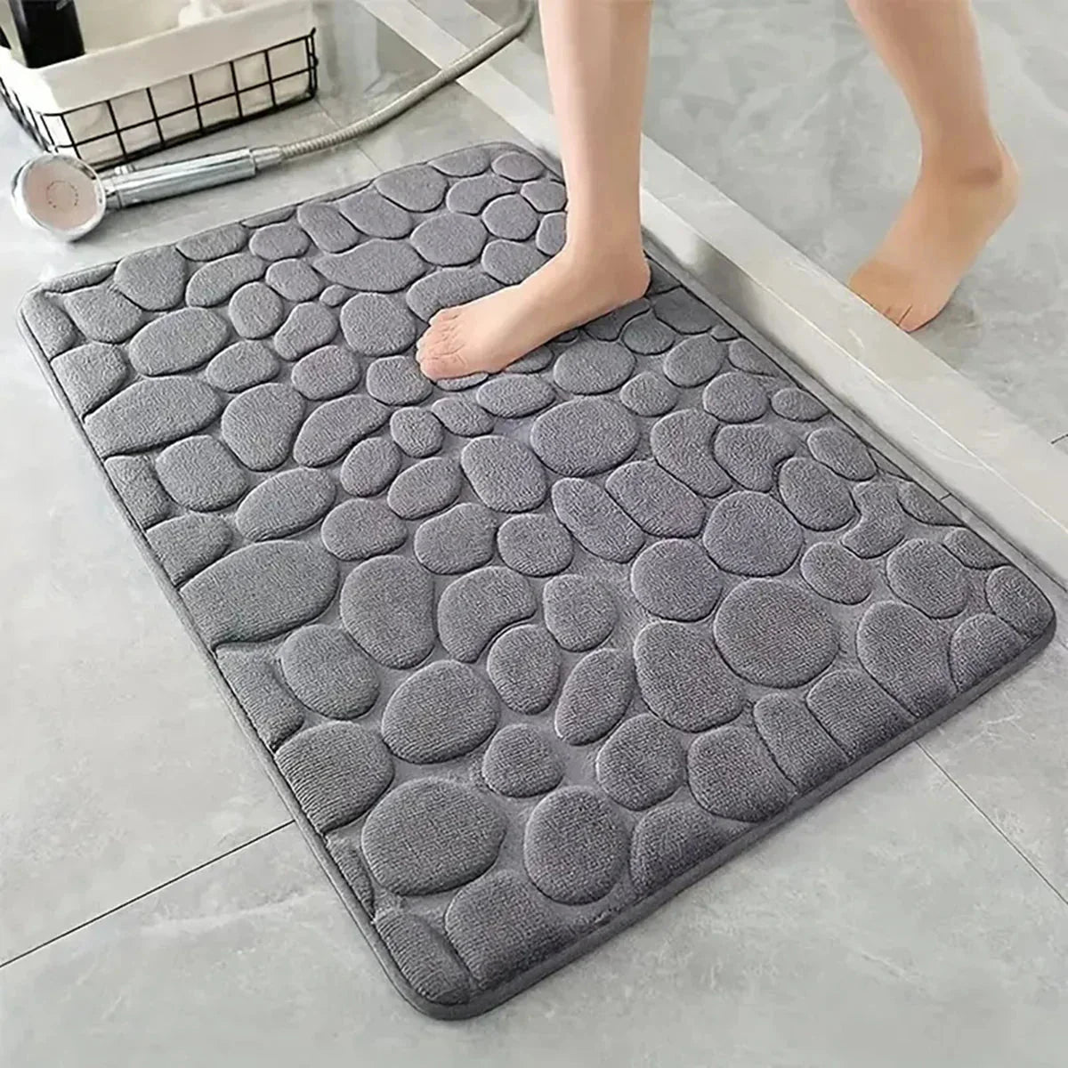 3D Non-Slip Bathroom Mat – Quick-Dry Absorbent Cobblestone Doormat