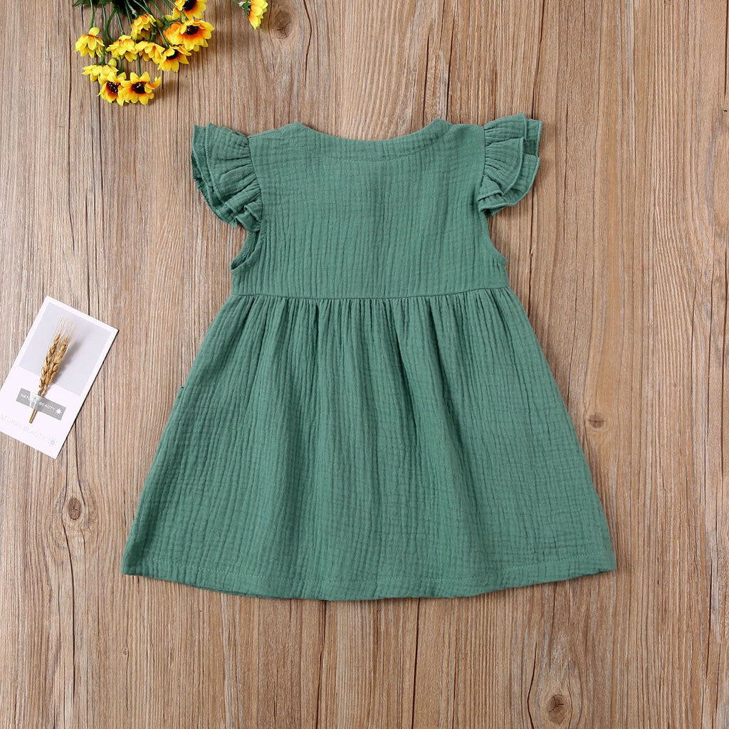 0-6Years Toddler Kid Baby Girl Summer Dress Ruffles Sleeves Cotton Button Pocket Dress Sundress