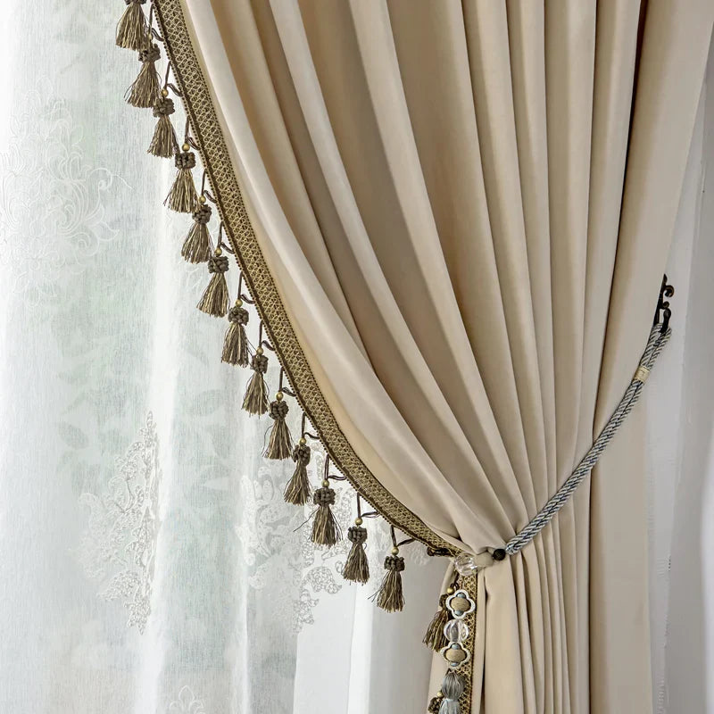 European Velvet Curtains for Living Room Bedroom Villa Luxury Pink Milk Tea Color Solid Color Curtain Head Mantle Valance