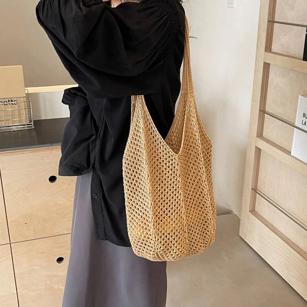 Women’s Knitted Shoulder Bag – Large Capacity Crochet Tote Handbag