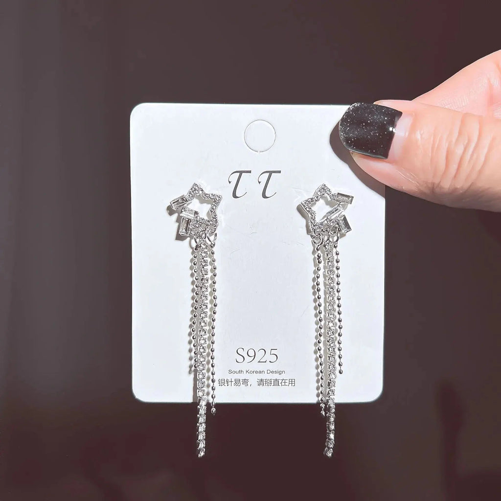 2024 Stars Tassel Earrings – Korean Rhinestone Drop Earrings for Women