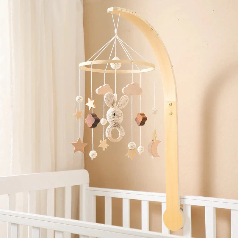 Baby Wooden Bed Bell Cartoon Rabbit Mobile