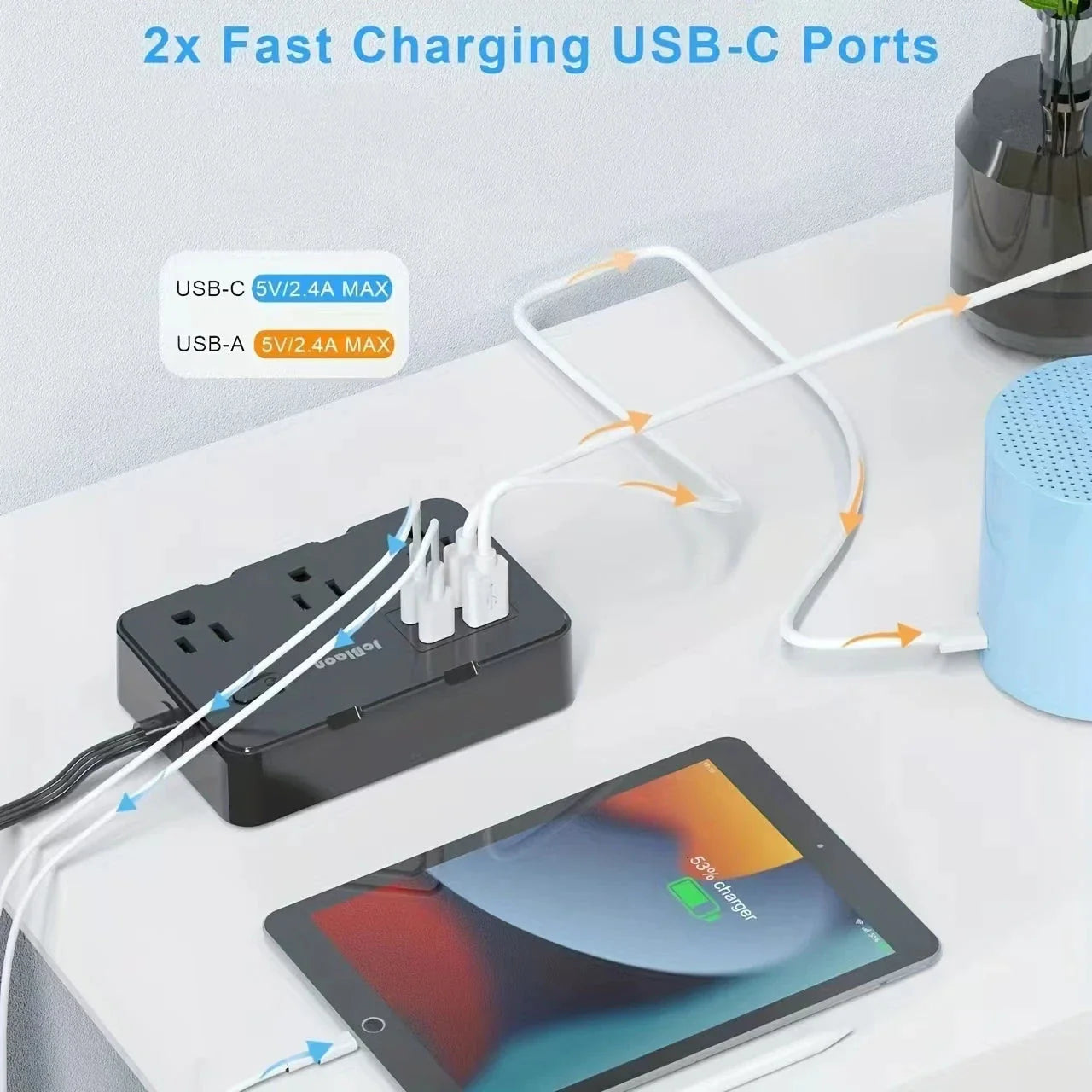 Ultra-Thin Surge Protector Power Strip — 6 Outlets + 4 USB Ports, 5ft Extension Cord | Flat Plug Wall Mount Adapter for Home & Office