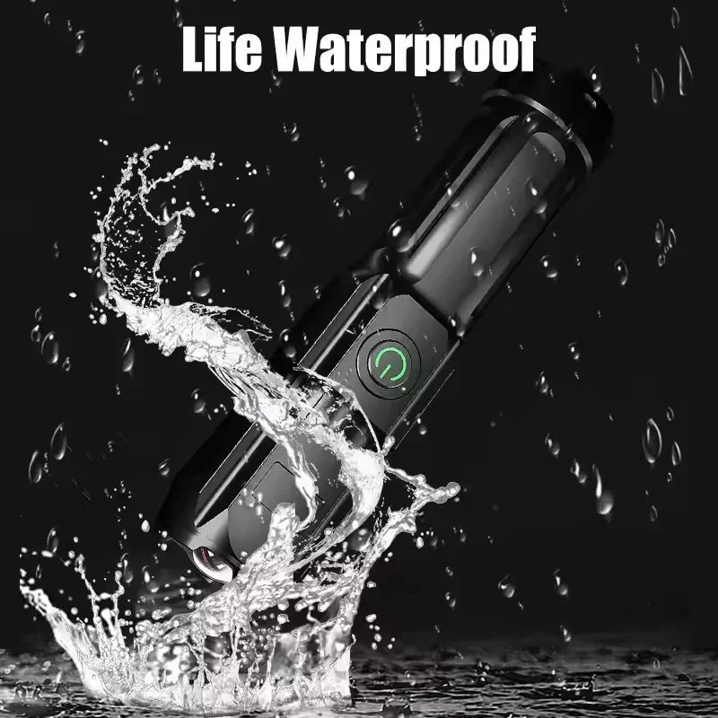 LED Camping Torch Flashlight High Power Rechargeable USB Spotlight Zoom Lantern Built-in Battery For Fishing Outdoor Waterproof