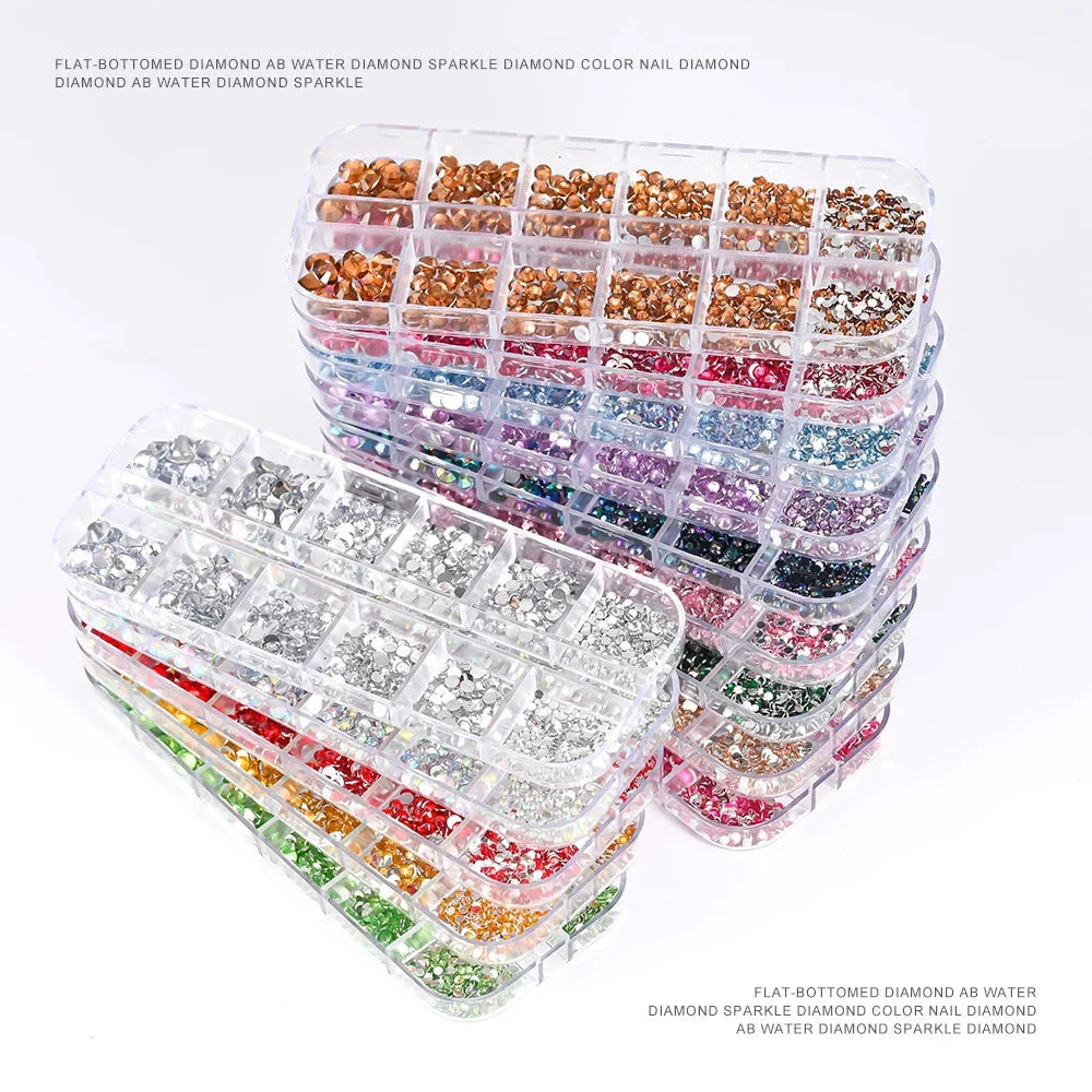 2400+ Shiny Clear Crystal Nail Rhinestones - Mixed Sizes & Shapes Flatback Gems