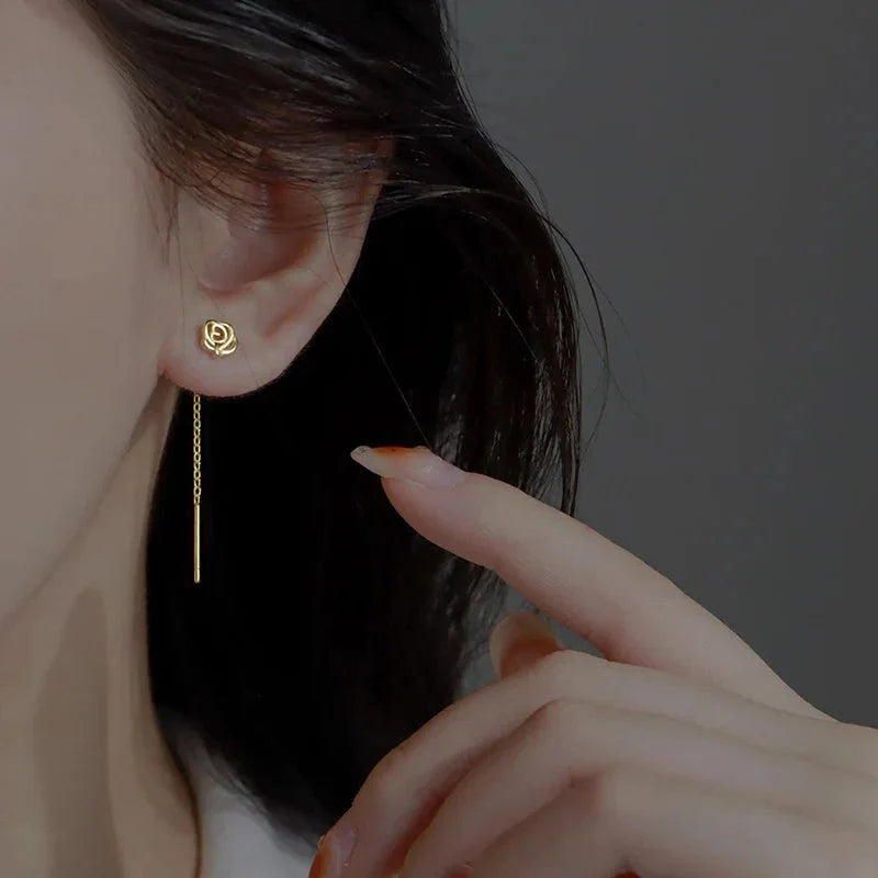 Long Tassel Heart Drop Earrings – Gold & Silver Korean Fashion Jewelry
