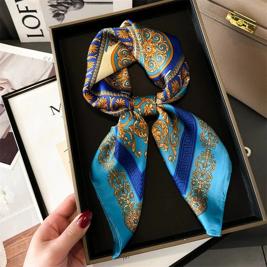 Four Seasons Print Silk Scarf – 70x70cm Luxury Headband & Shawl
