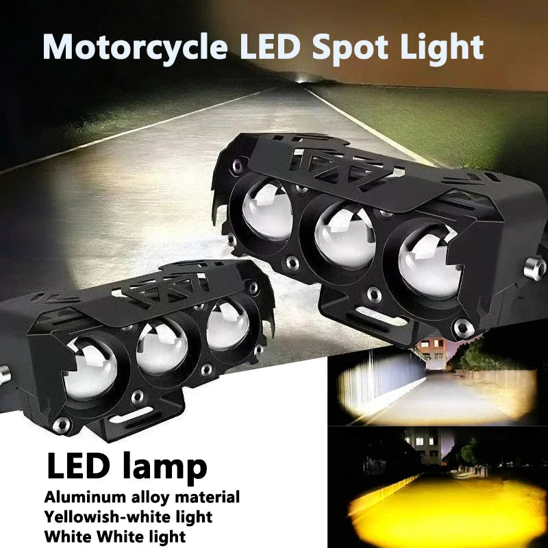 Motorcycle LED Spot Light Dual Color Hi/Low Beam Fog Lamps for Car Trucks SUV UTV 12V 24VMini Lens Headlight Driving Light