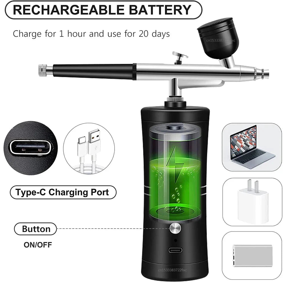 Portable Cordless Airbrush with Compressor - For Nail Art, Cake Painting, and Crafts