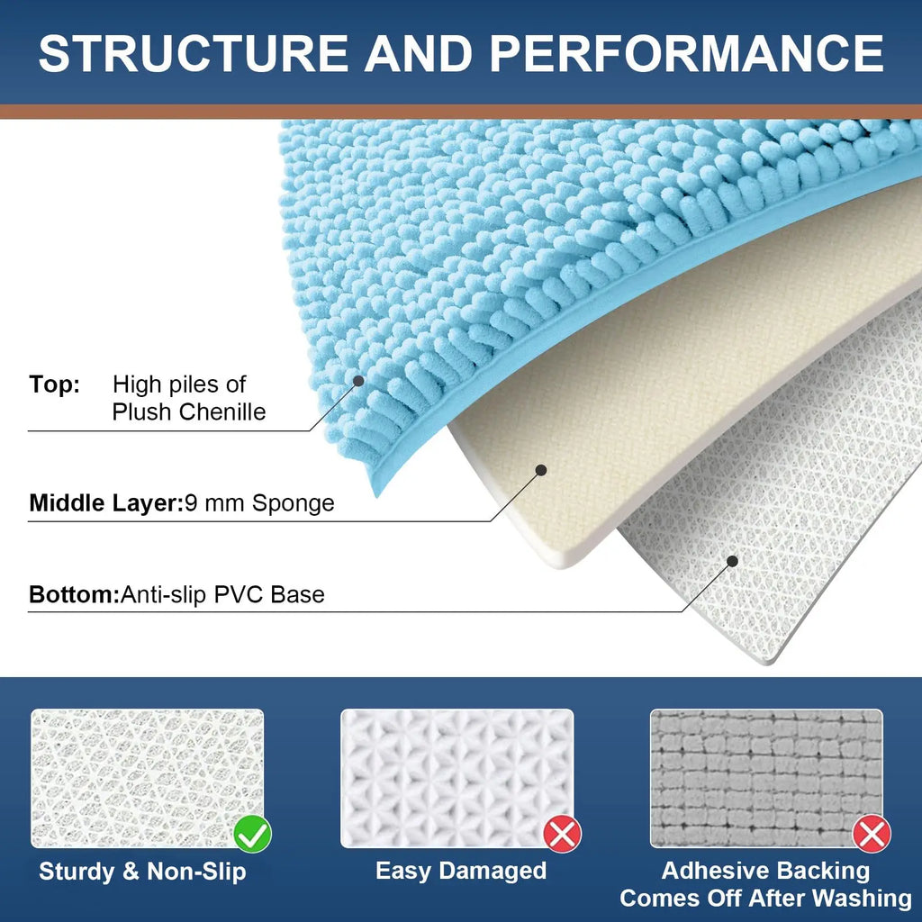 Chenille Bath Kitchen Living Room Shower Mats Resist Dirt & Absorbent Machine Wash