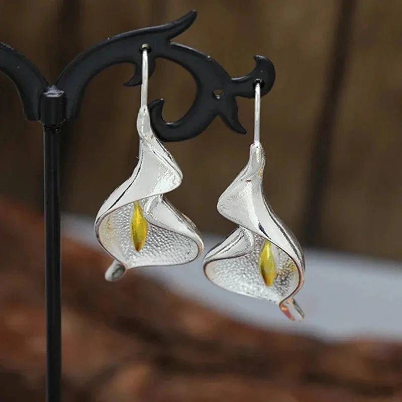 Blooming Flower Hook Earrings – Gold & Silver Dangle Jewelry for Women