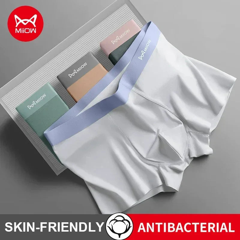 3Pcs 100% Cotton Silk Crotch Men's Antibacterial Boxers