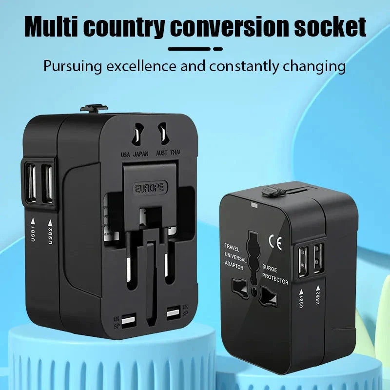 Global Universal Travel Adapter with USB Ports – Worldwide Power Plug Converter with Child Safety Lock