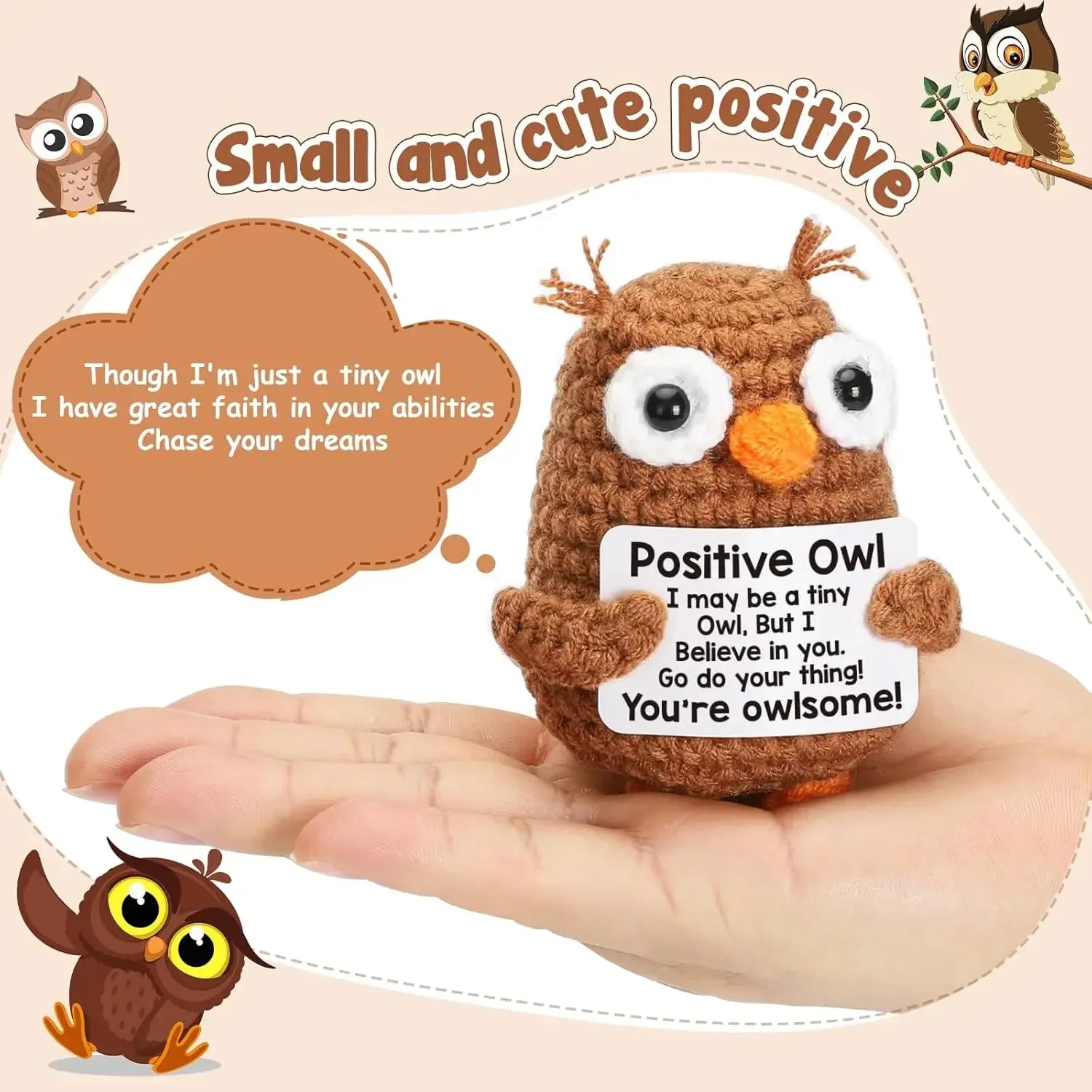 Funny Crochet Positive Inspirational Emotional Support Owl Doll Home Room Decoration Handmade Knitted Owl Desktop Ornament Gift