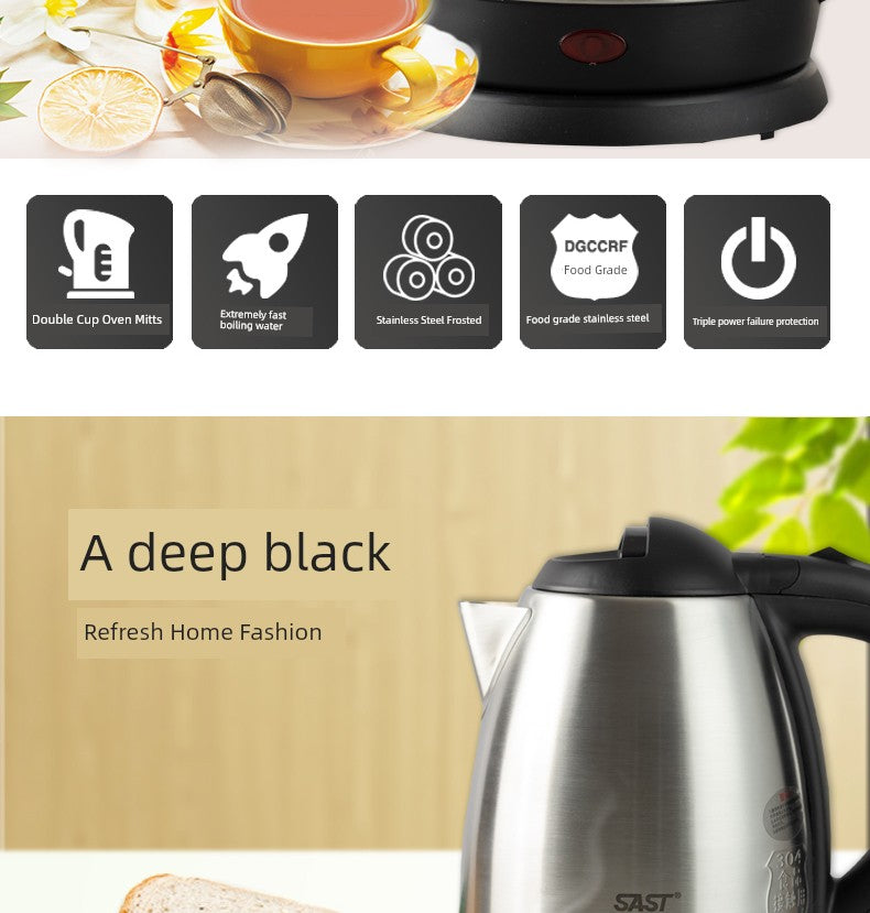 2L Electric Kettle Automatic Power off Stainless Steel Large Capacity Immersion Heater