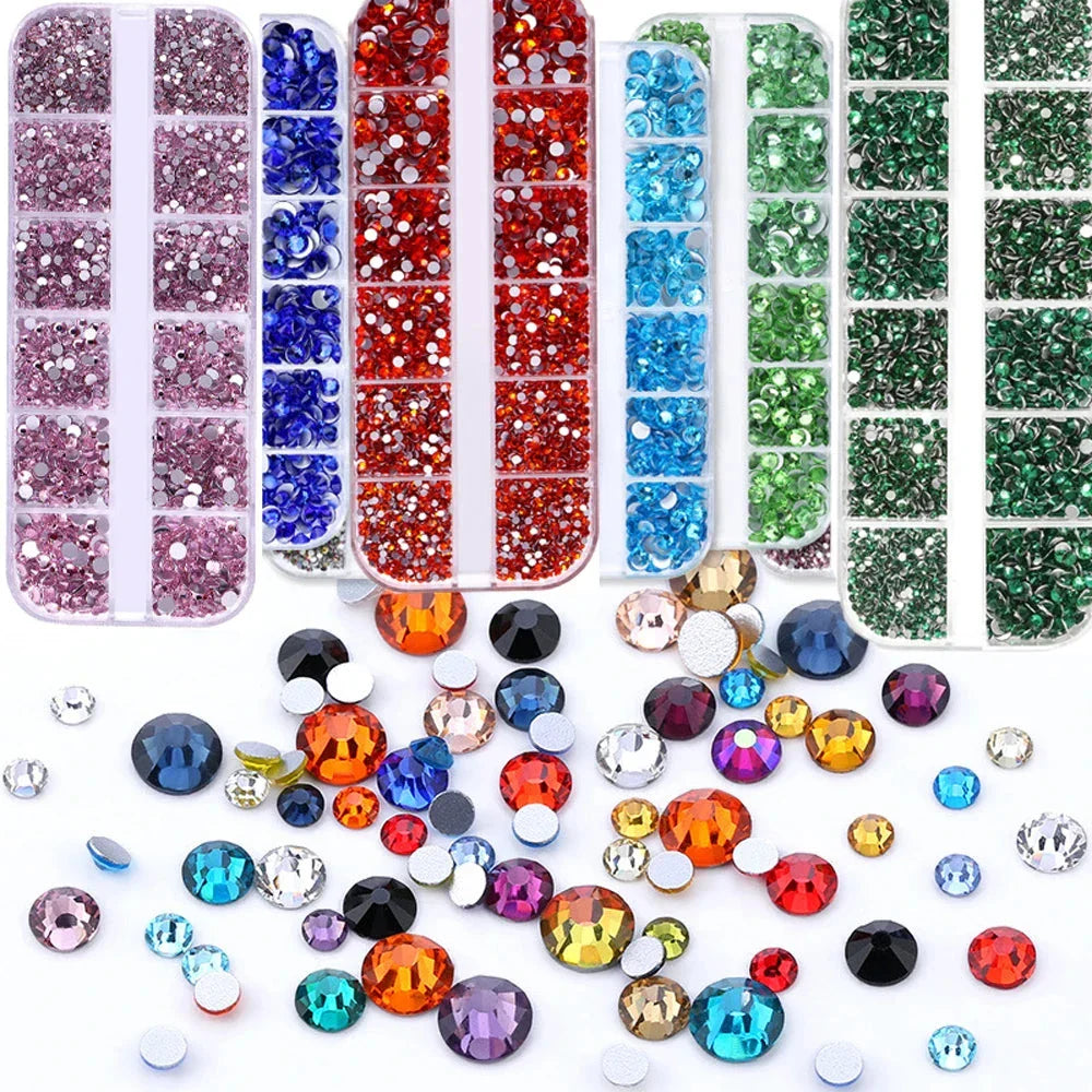 2400+ Shiny Clear Crystal Nail Rhinestones - Mixed Sizes & Shapes Flatback Gems