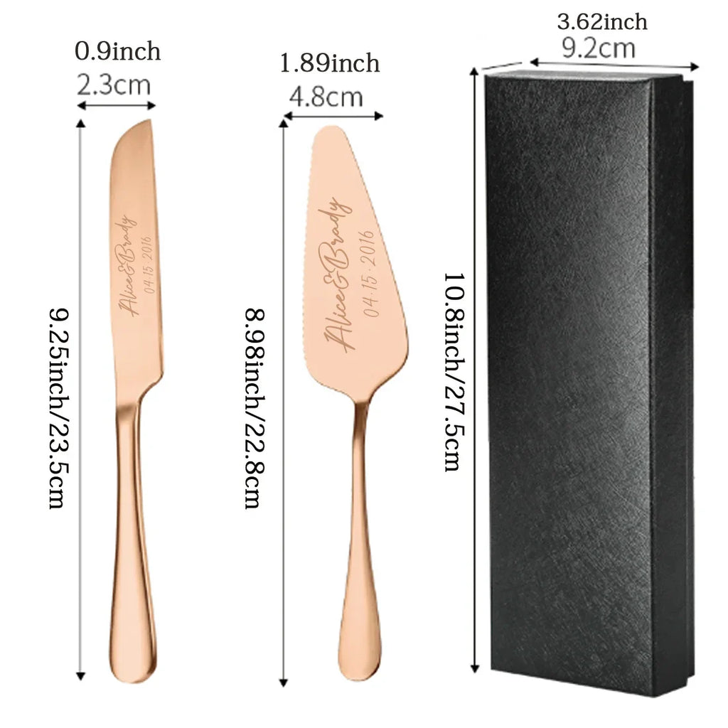 2pc custom engraved stainless steel cake knife set gift box, suitable for weddings, birthdays, all kinds of parties