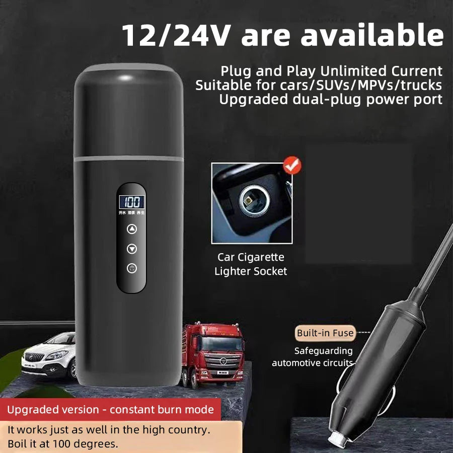 Electric Kettle 12V24V Portable Car Heating Cup 500ml Travel Heating Touch Screen Intelligent Adjustable Temperature Thermal Cup
