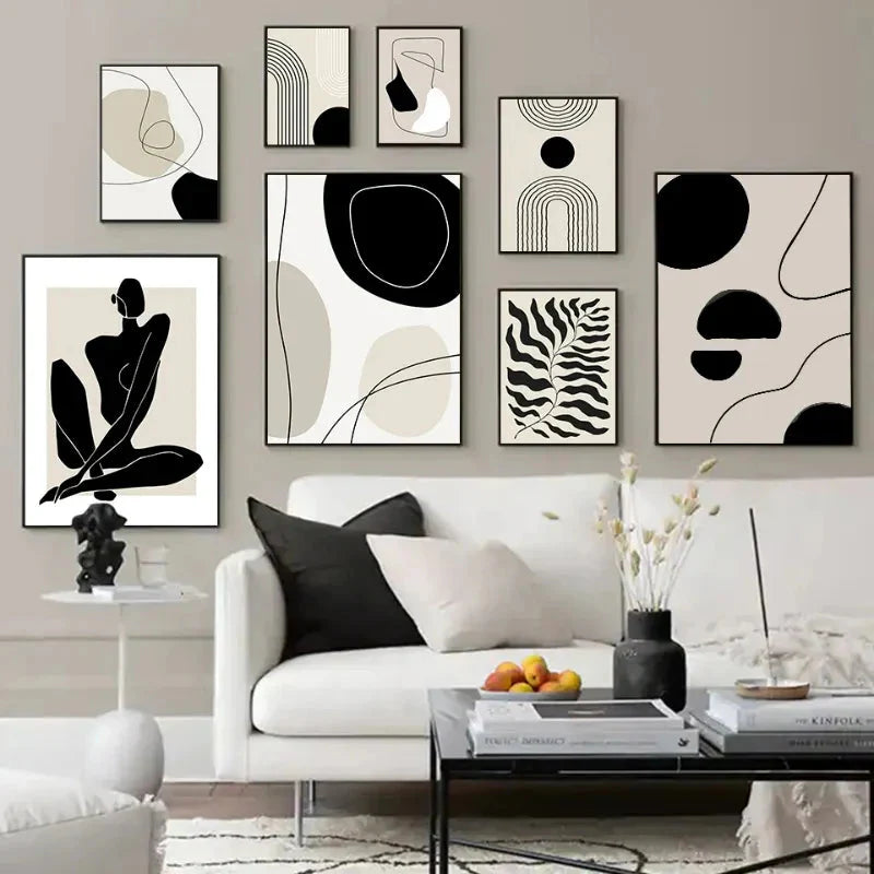 Geometric Leaf Rainbow Boho Canvas Wall Art | Nordic Abstract Poster