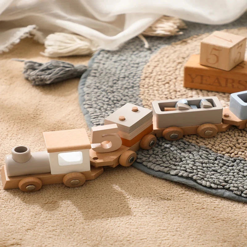 Wooden Train Birthday Toy Montessori Baby Learning