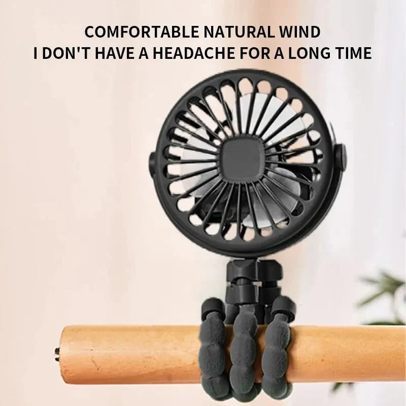 Multifunctional Stroller Mini Fan with USB Charging & Phone Holder