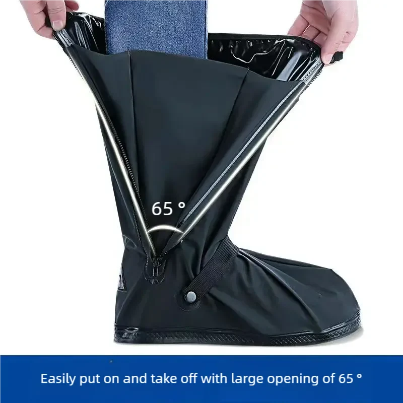 Black Waterproof Rain Boot Shoe Covers with Reflector – High-Top Bike & Motorcycle