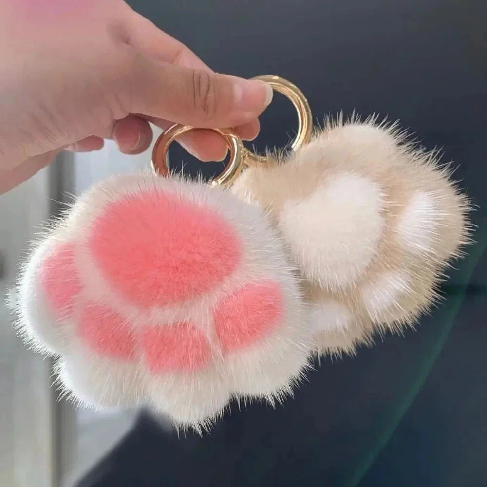 Cat Paw Plush Keychain – Cute Fluffy Faux Fur Pendant for Bags & Keys