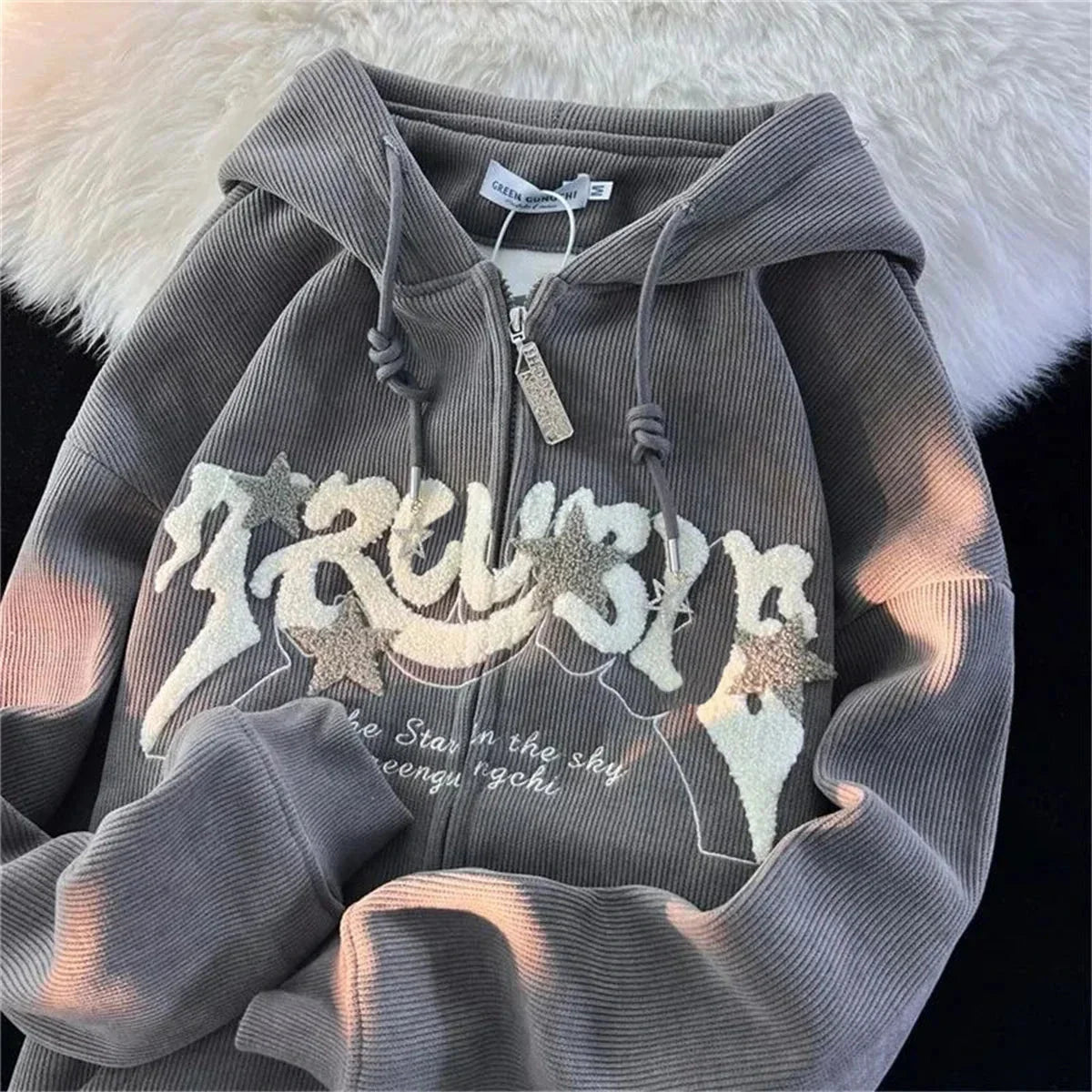Women’s Y2K Embroidered Zip-Up Hoodie – Fashionable Autumn Long Sleeve Streetwear Top