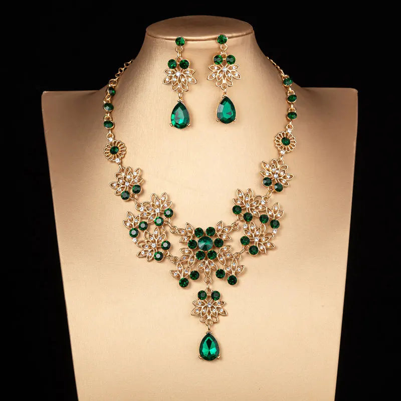 Baroque Bridal Crown Crystal Tiara & Necklace Earrings Jewelry Sets