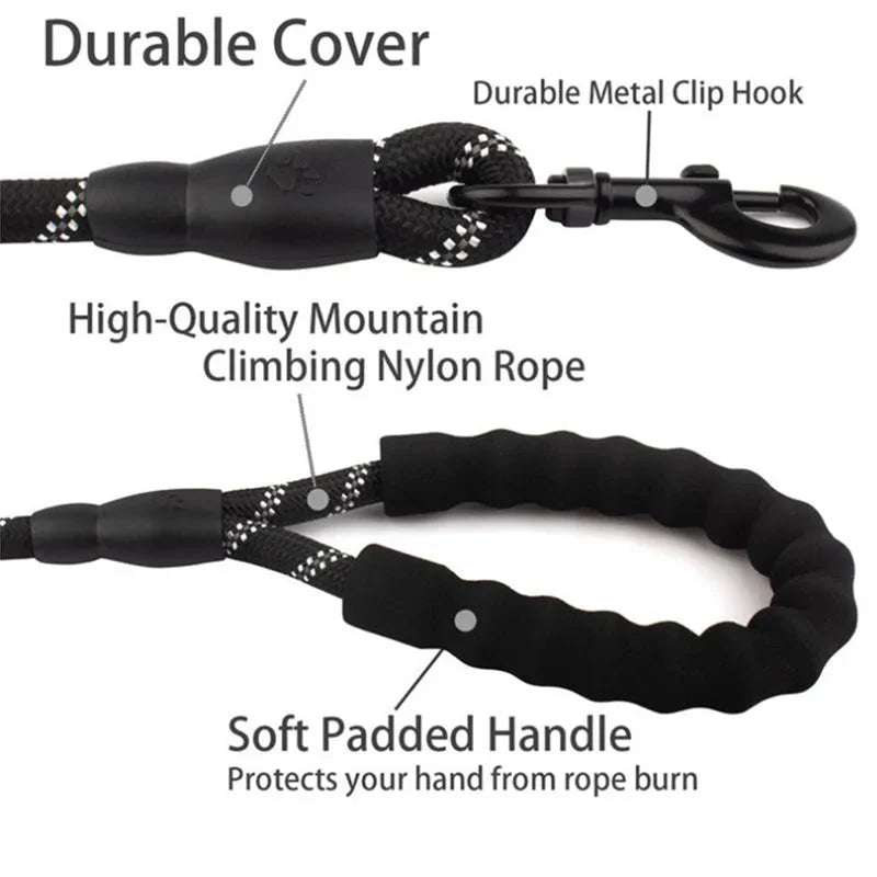 Reflective Dog Leash – Heavy Duty Traction Rope with Padded Handle for Strong Dogs