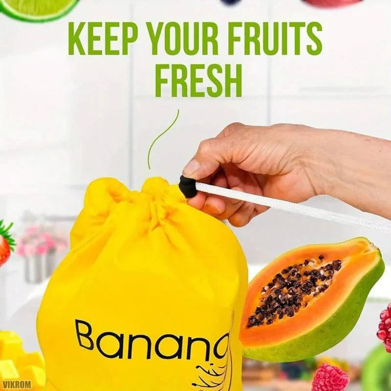 Durable Yellow Banana Storage Bag – Insulated Fresh-Keep Drawstring Bag for Fruits & Vegetables | Reusable Banana Preservation Pouch