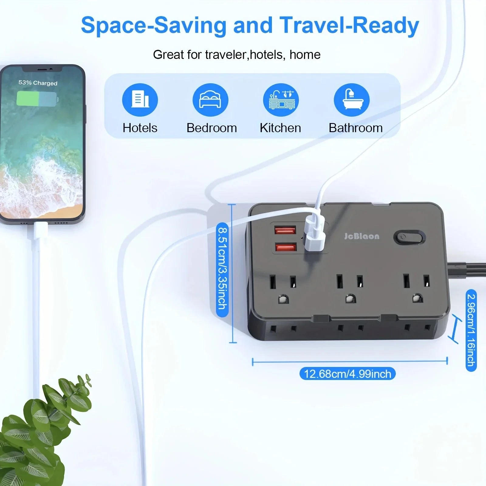 Ultra-Thin Surge Protector Power Strip — 6 Outlets + 4 USB Ports, 5ft Extension Cord | Flat Plug Wall Mount Adapter for Home & Office