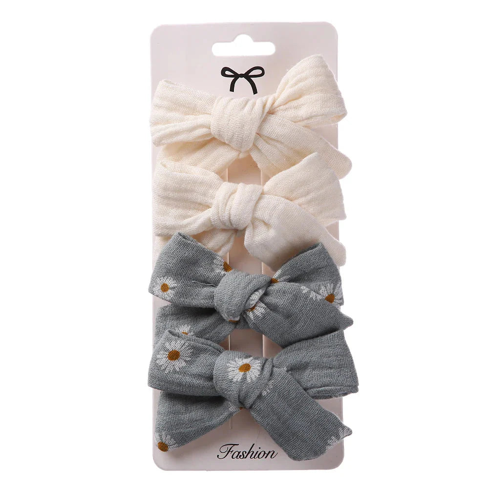 4Pcs Baby Bows Hair Clips Cotton Linen Hairpins for Girls